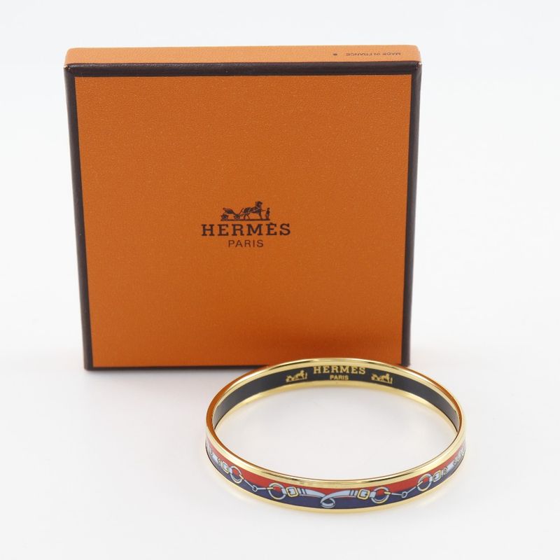 Hermes Emile Cloisonne Gold Plated Red Ladies 22g Bangle