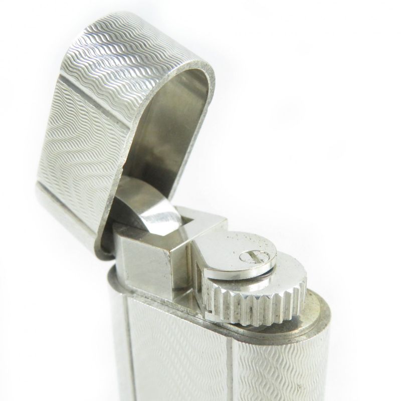 Cartier Wave Pattern Oval Shape Smoking Goods Gas Lighter Silver