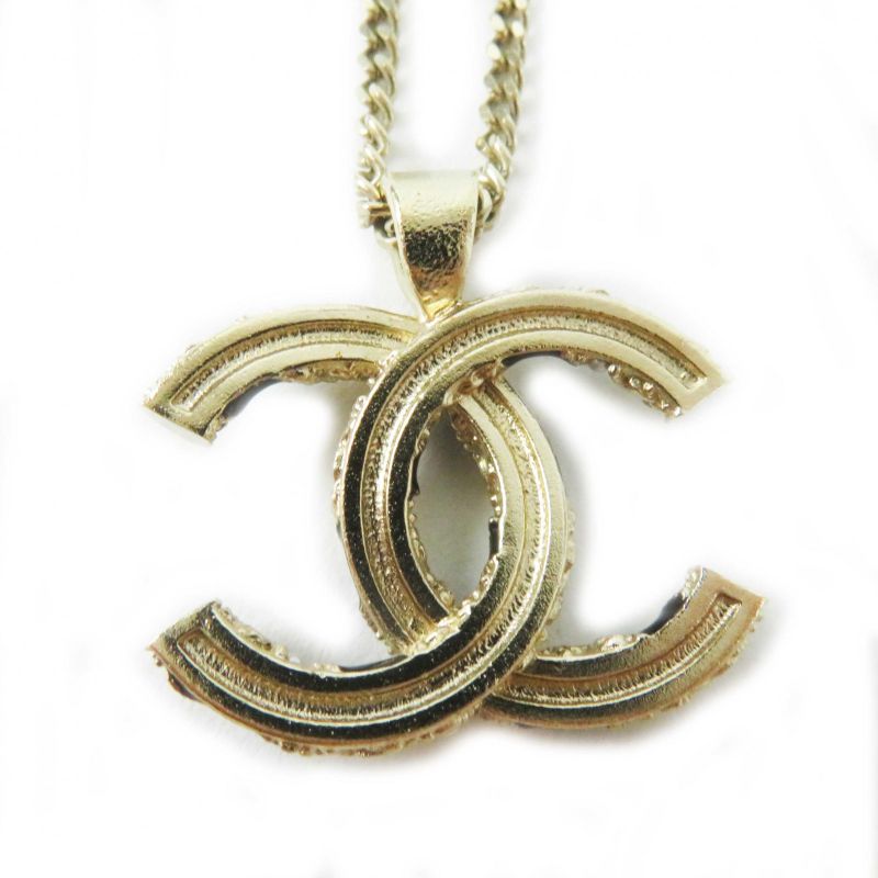 CHANEL A21C F Coco Mark Pendant / Necklace With Pearl And Rhinestone Gold Black