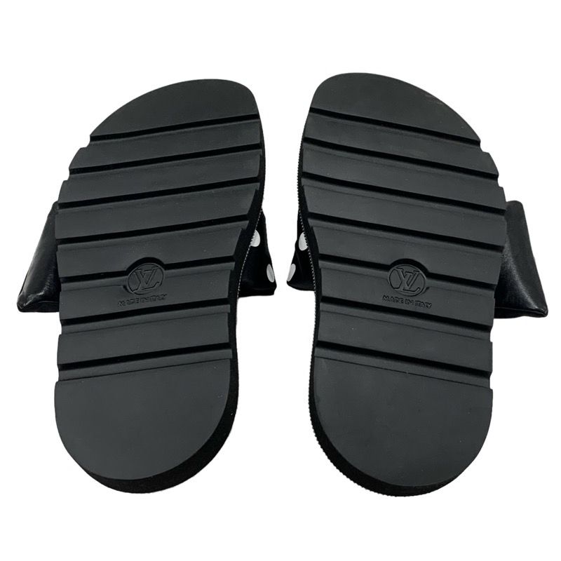 Louis Vuitton Pool Pillow Line Sandals Shoes Satin Black White Flat Sandals Dots