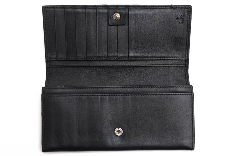 Gucci Long Wallet Women Leather Genuine Black 256434 Mistral Ggshape Pressed