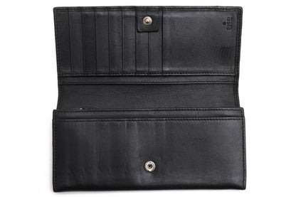 Gucci Long Wallet Women Leather Genuine Black 256434 Mistral Ggshape Pressed