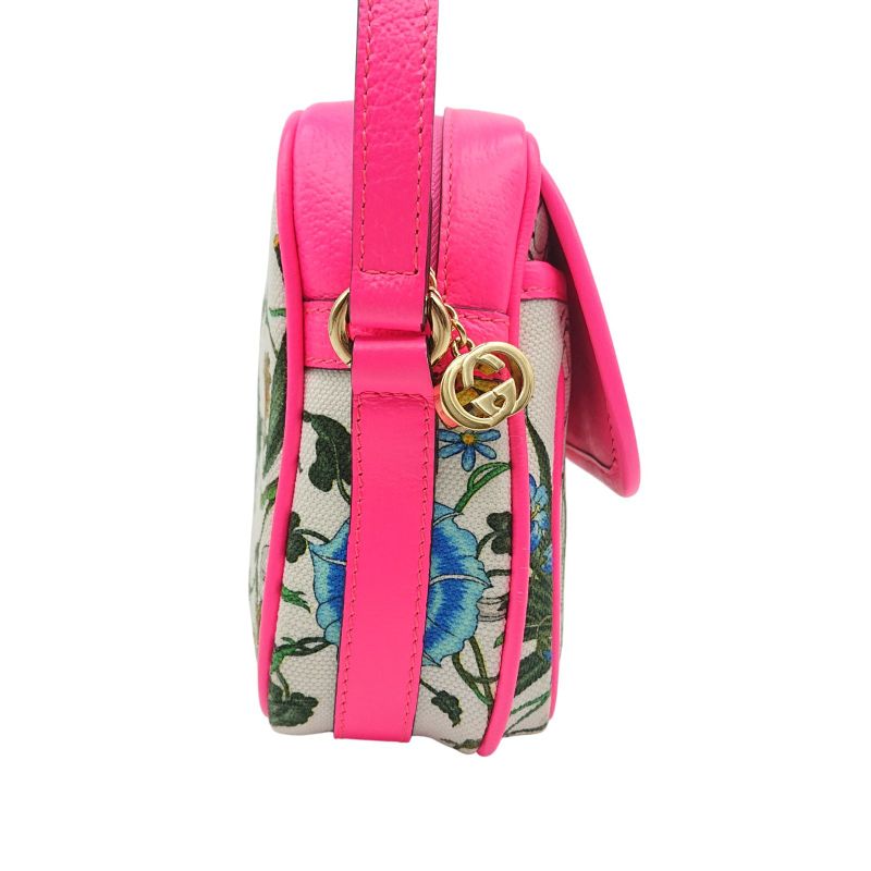 Gucci Flora Shoulder Bag Crossbody Pink Canvas With Floral Pattern