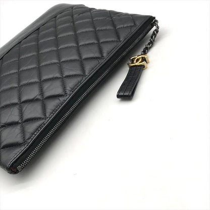 Chanel CC Logo Quilted Gabriel Lambskin Hand Clutch Black