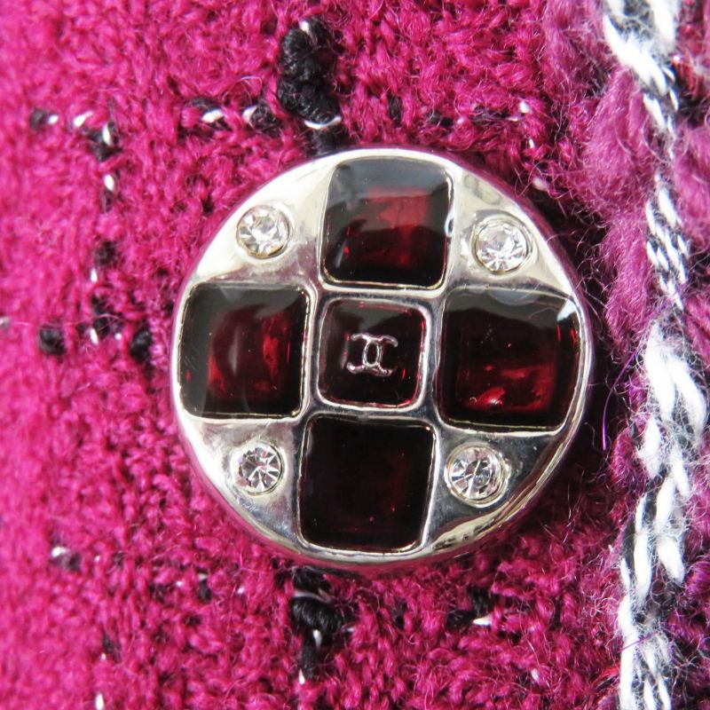 CHANEL 22AW 22A P73183 Collarless Tweed Jacket With Coco Mark Buttons Burgundy