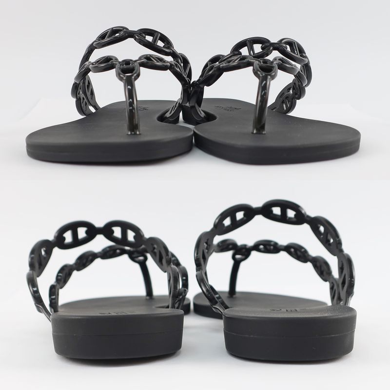 Hermes Island Sandals Chaine D'ancre Black Rubber - Notation Size 36