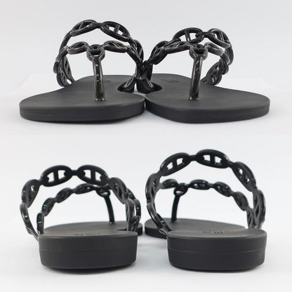 Hermes Island Sandals Chaine D'ancre Black Rubber - Notation Size 36