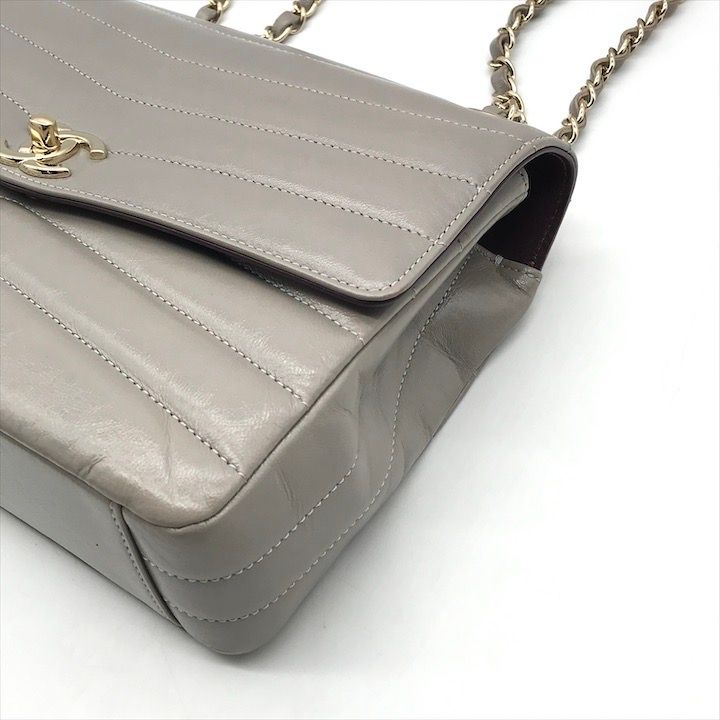 Chanel CC Logo Stitch Shiny Lambskin Turnlock Chain Shoulder Bag Gray