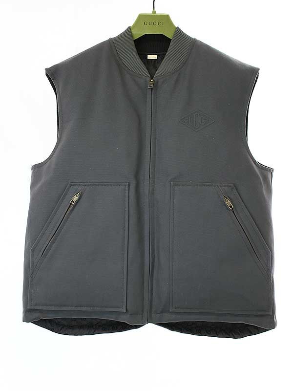 Gucci 24ss Cotton Canvas Reversible Goose Down Vest Gray 50 774339 Z8bq0