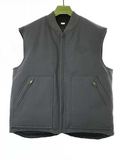 Gucci 24ss Cotton Canvas Reversible Goose Down Vest Gray 50 774339 Z8bq0