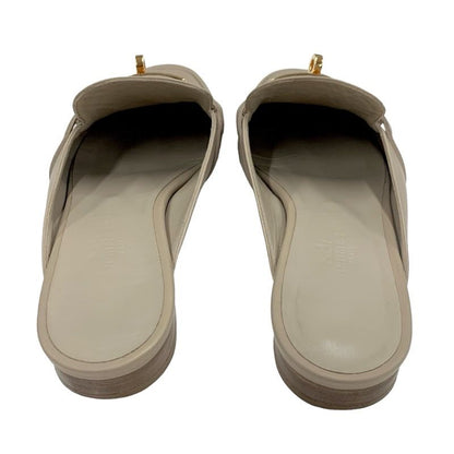 Hermes Oz Flat Shoes Leather Beige Gold Mule Kelly Hardware
