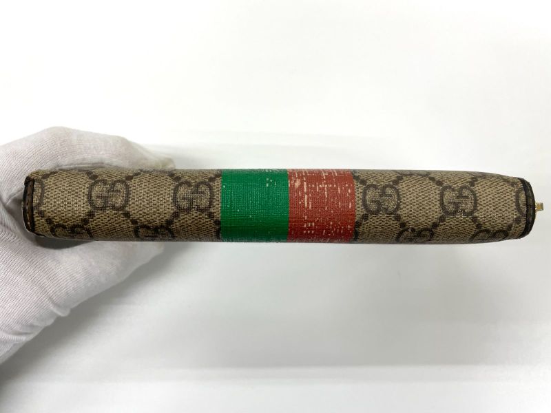 Gucci GG Supreme FAKE NOT PVC × Leather Round Zip Wallet Long Wallet 636169