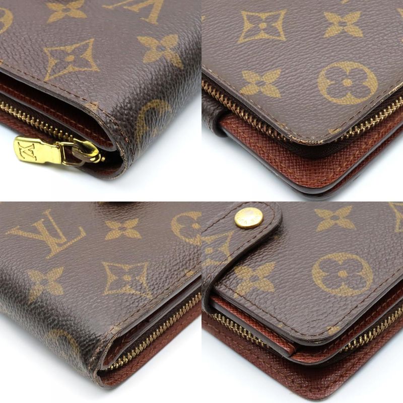 Louis Vuitton Bifold Wallet Compact Zip M61667 Monogram Brown Gold Hardware