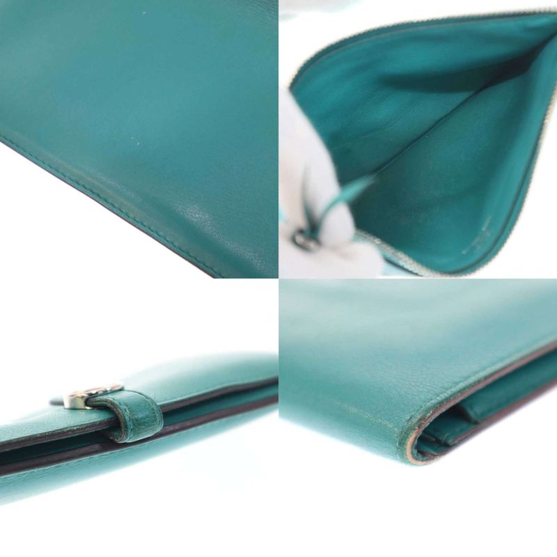 Hermes Engraved a Dogon GM Blue Paon Swift Long Wallet Blue Tone GM