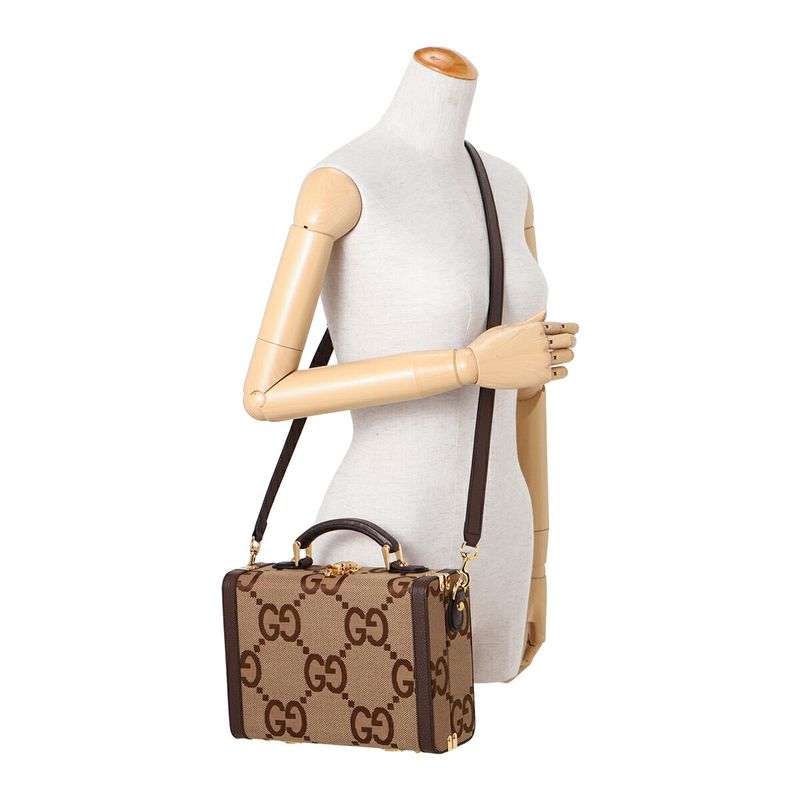 Gucci Shoulder Bag Jumbo GG Canvas Camel/ebony