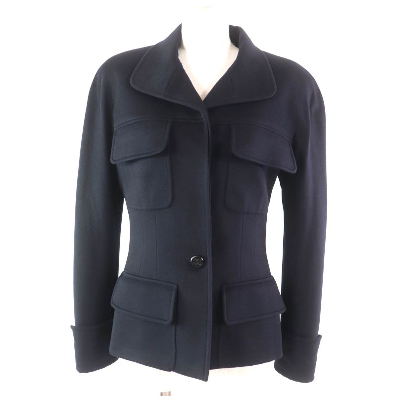 CHANEL 98A P12245 100% Cashmere Jacket With Coco Mark Buttons Dark Navy 38 Made