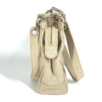 Chanel Shoulder Bag CC Coco Mark Canvas Beige