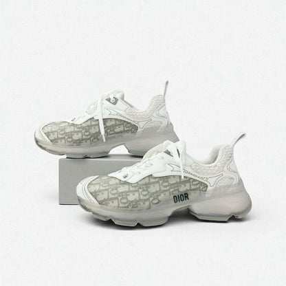 Christian DIOR Vibe Sneakers Shoes Leather Rubber Fabric White Gray Logo