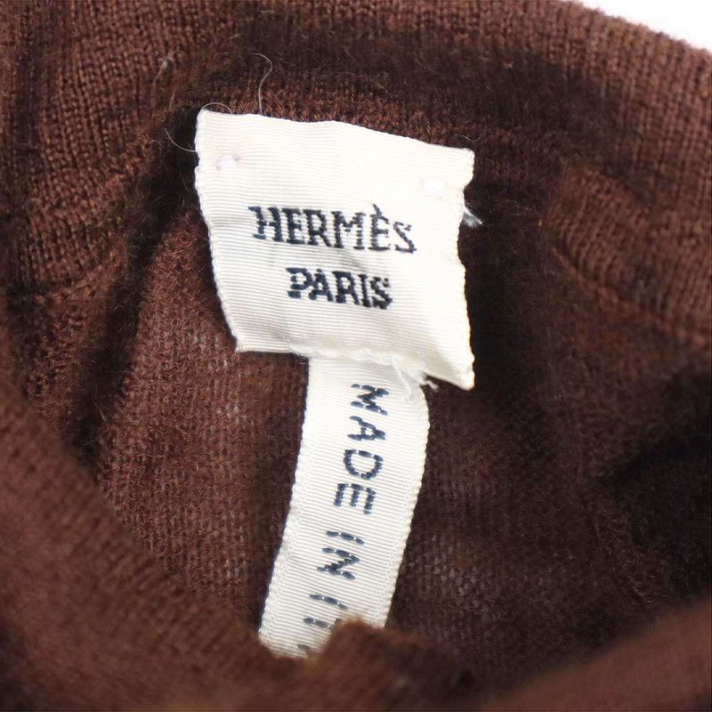 Hermes Cashmere Knit H Button Cashmere High Neck Knit Sweater Brown XS