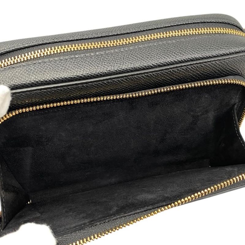 Christian Dior Shoulder Bag Caro Double Pouch S7431ubae Leather Logo Black Gold