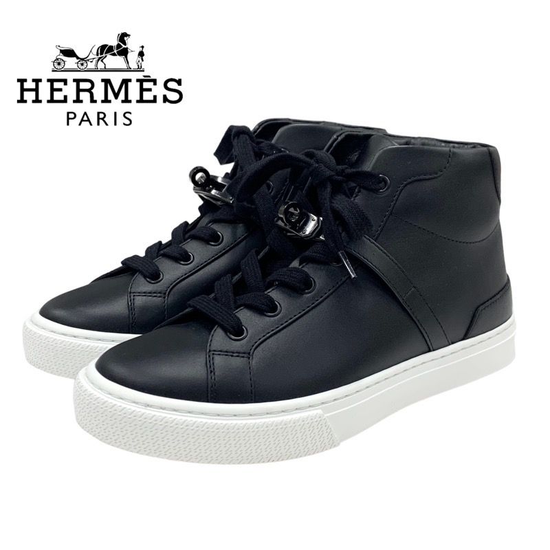 Hermes Daydream Sneakers Shoes Leather Black Kelly Hardware High Cut Sneakers