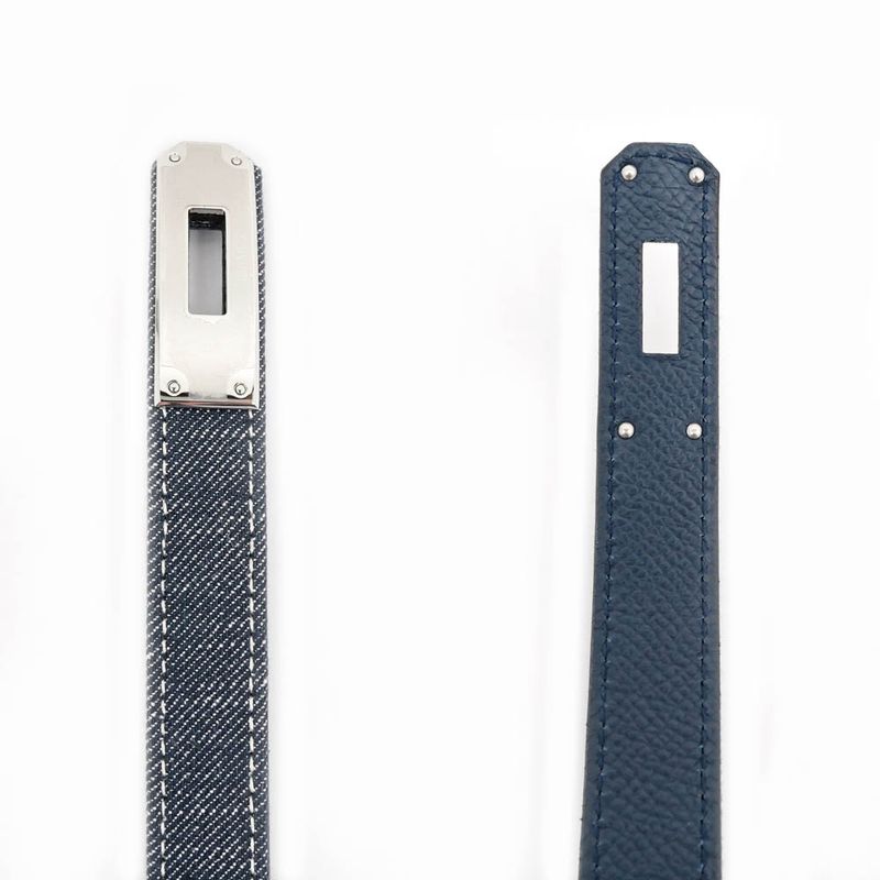 Hermes Kelly Belt 18 Denim Epson Blue Series Silver Hardware W Engraved