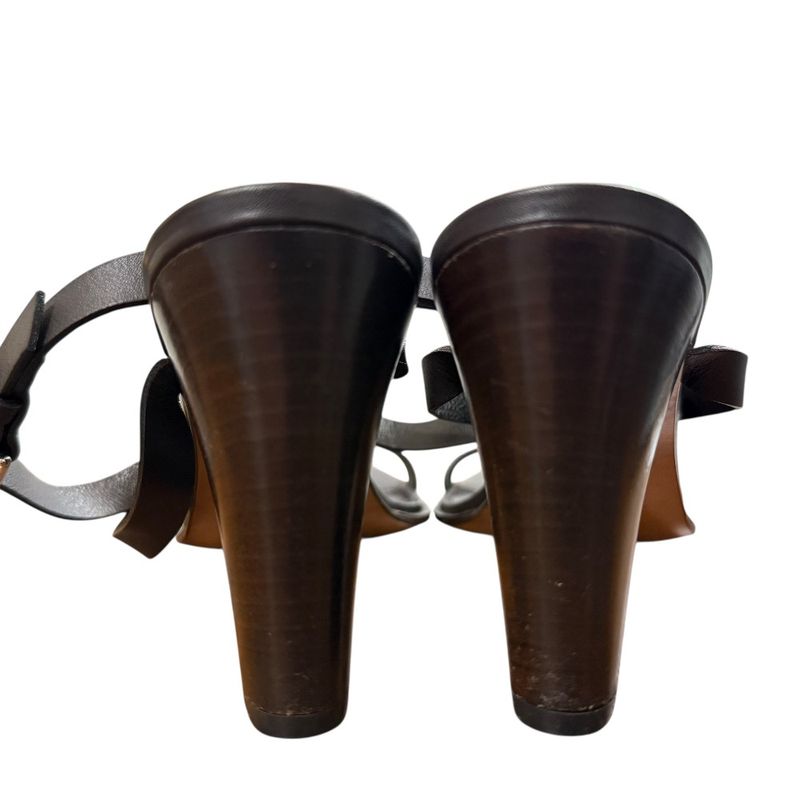 Hermes Leather Strap Sandals Size 36 1/2 Approx 23.5cm (9.25in) Brown Women's