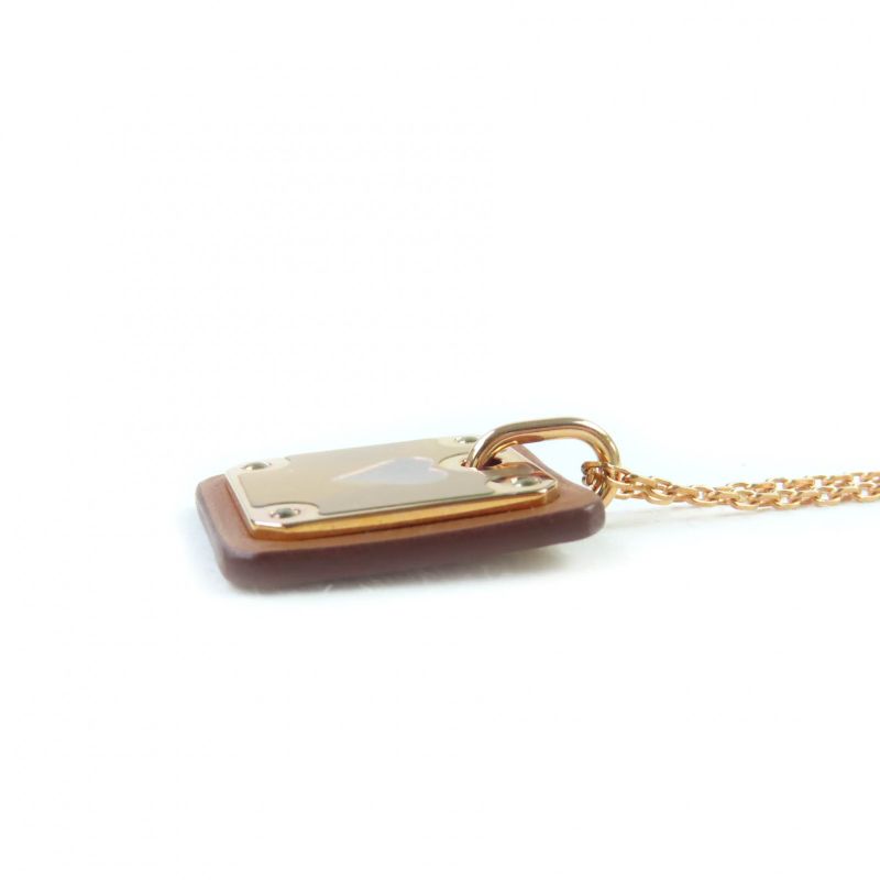 Hermes Asdecourt Heart Necklace Pink Gold Brown Stamped Z With Box And Storage