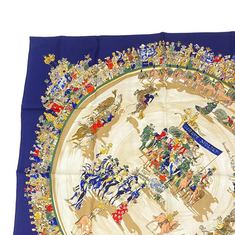 Hermes Carre 90 Cirque Molier Molie Circus Scarf Silk Navy