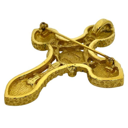 Dior Necklace Brooch 2way Necklace Top Pendant Top Faux Pearl Gold Logo