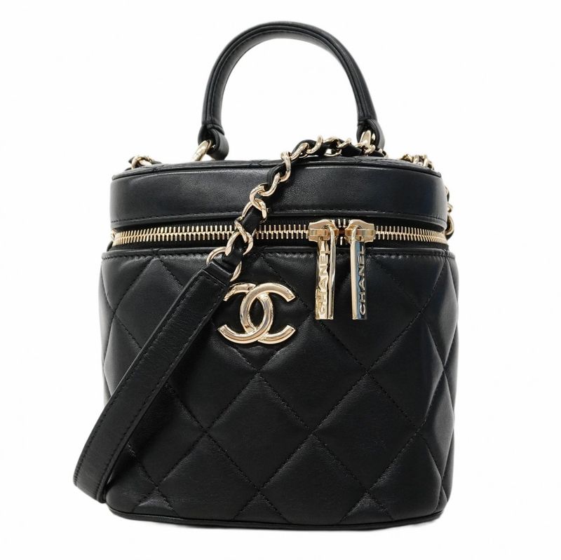 Chanel Vanity Bag Matelasse Lambskin Black Chien Pan Gold Hardware 2way Bag