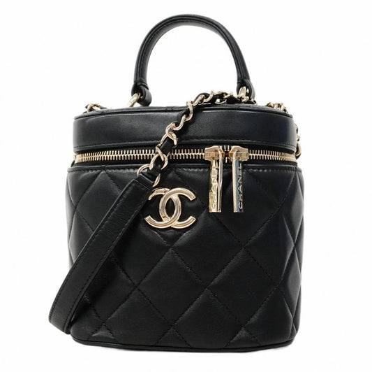 Chanel Vanity Bag Matelasse Lambskin Black Chien Pan Gold Hardware 2way Bag