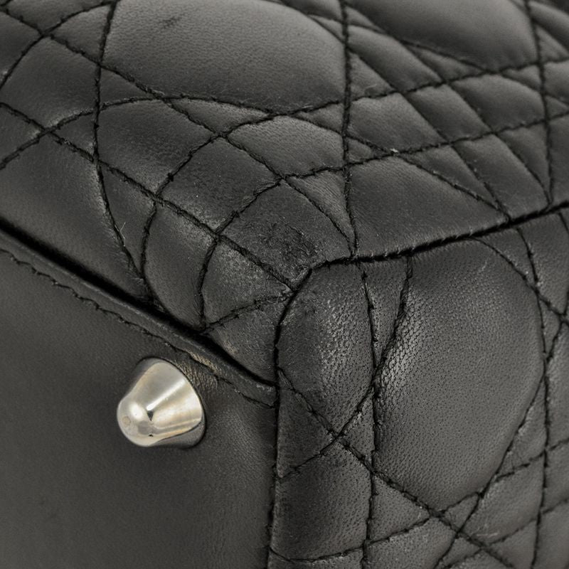 Dior Lady Dior Cannage Handbag Lambskin Black Silver Hardware