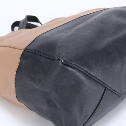 Celine Horizontal Hippo Leather Tote Bag Shoulder Hand Beige Black Bicolor