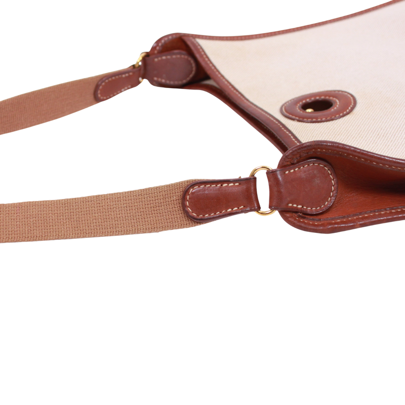 Hermes Vespa PM Toile Ash Brown And Beige Shoulder Bag Gold