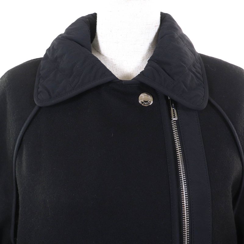 Hermes 22AW 2h0106dg Cashmere Blend Serie Button Zip Up Quilted Coat Dark Navy