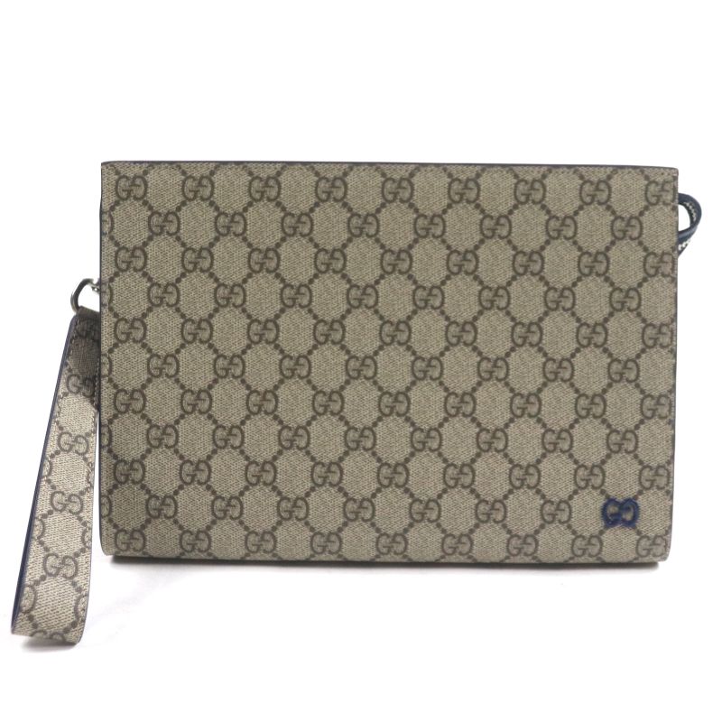 Gucci 768255 GG Supreme Canvas Leather Gghardware Bicolor Small Pouch Clutch