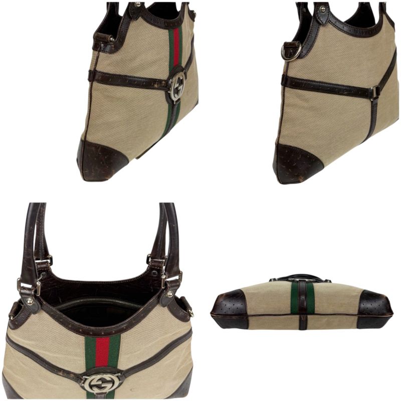 Gucci 114875 Sherry Line Interlocking G Handbag Brown Beige GG