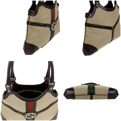 Gucci 114875 Sherry Line Interlocking G Handbag Brown Beige GG