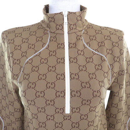 Gucci 23SS 715524 GG Pattern Half Zip Cropped Jersey Long Sleeve Top Brown M