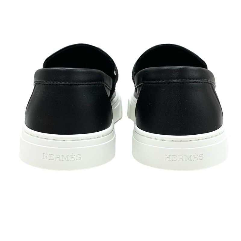 Hermes Game Sneakers Shoes Leather Black Silver Unused Slip-on Kelly Hardware