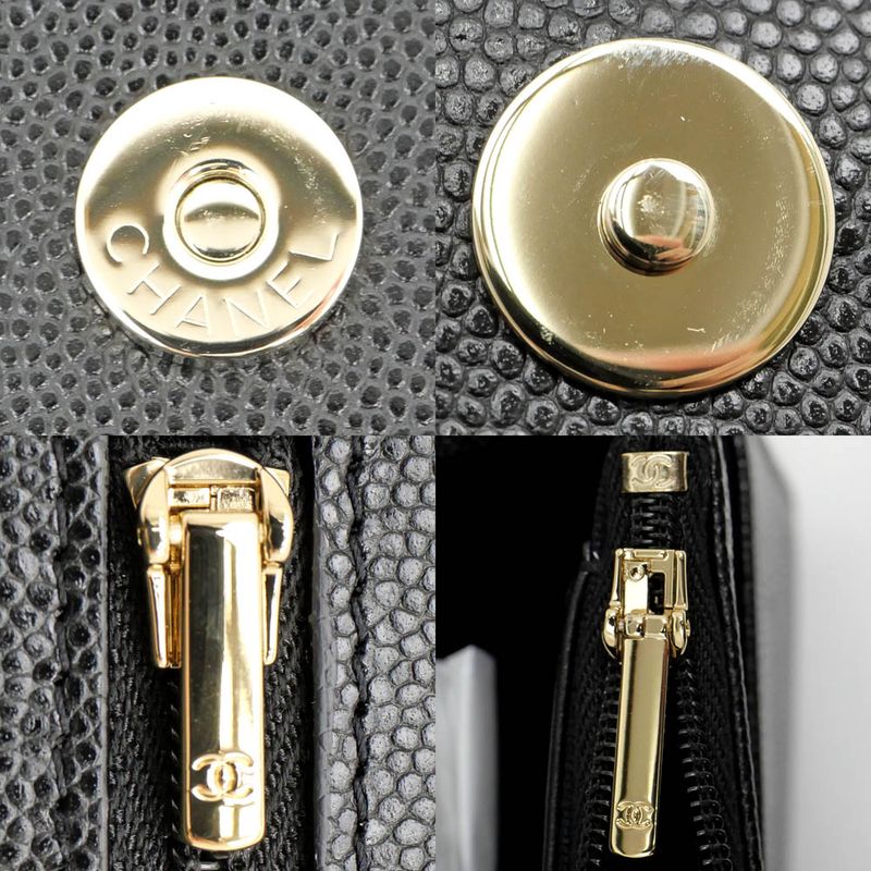 Chanel Chain Wallet Ap4653 Grained Shiny Calfskin Black Gold Hardware