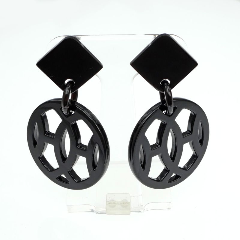 Hermes Earrings Ava Buffalo-horn Black HAVA Silver-hardware Accessories-
