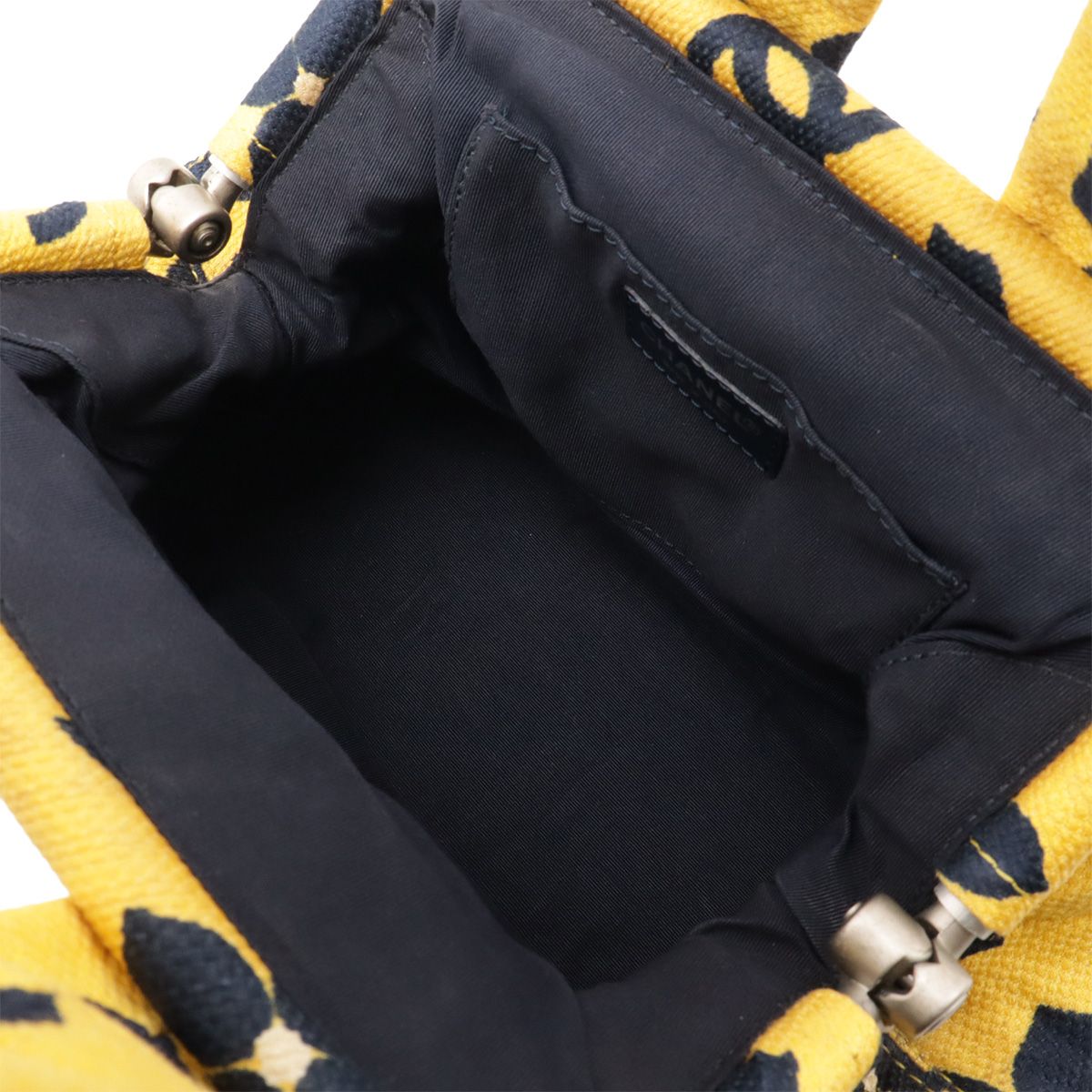 Chanel Coco Mark Flower Handbag Gusset Gusset Canvas Yellow Yellow Navy Navy
