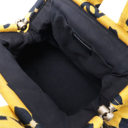 Chanel Coco Mark Flower Handbag Gusset Gusset Canvas Yellow Yellow Navy Navy