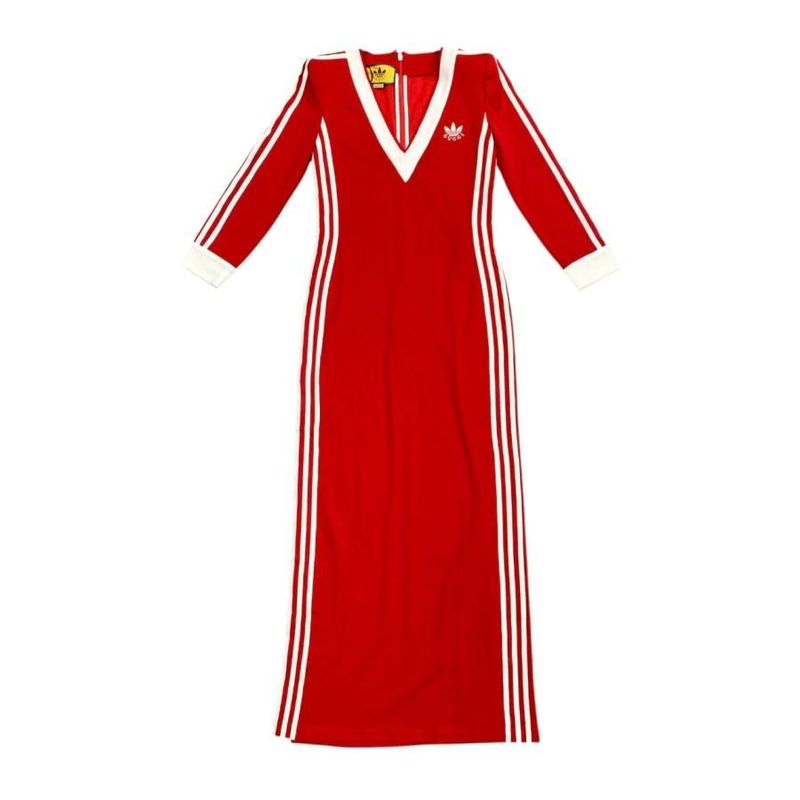 Gucci X Adidas Collaboration Jersey Dress Sideline 712711 S Size Trefoil V Neck