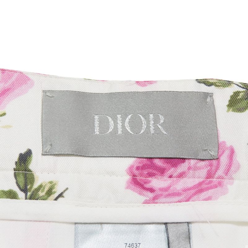 Unused 22AW DIOR Floral Rose Print Shorts Half Pants Floral 50 White Pink Mens