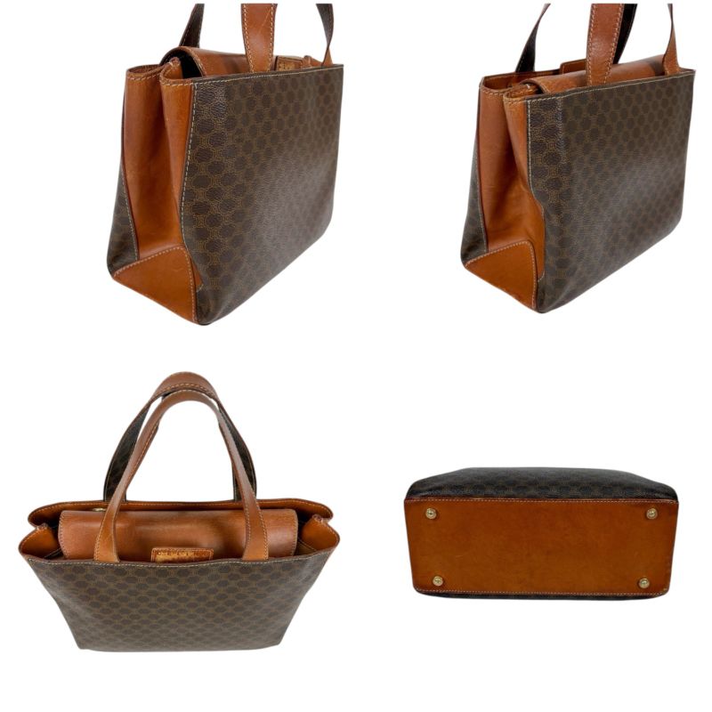 Celine Mini Tote Handbag Macadam Pattern Pvcleather Brown