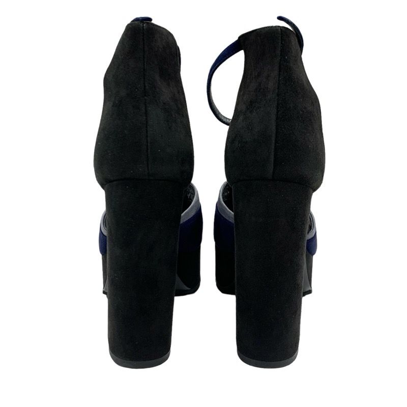 Hermes Sandals Shoes Suede Navy Black Gray Ankle Strap