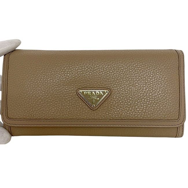 Prada Bifold Long Wallet Beige 1mh132 Wallet Excellent Condition Leather